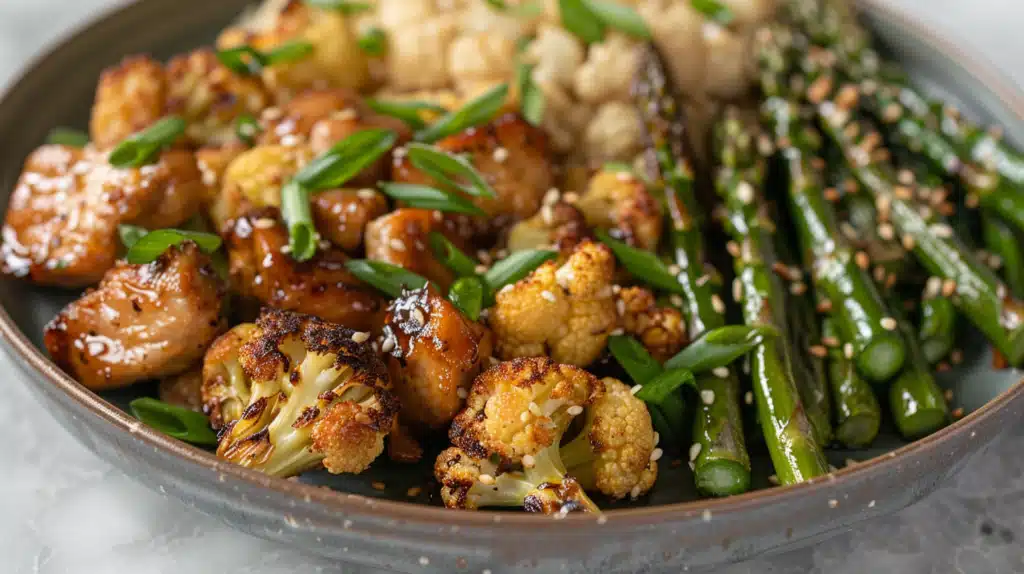 Oven Roasted Asparagus and Roasted Cauliflower