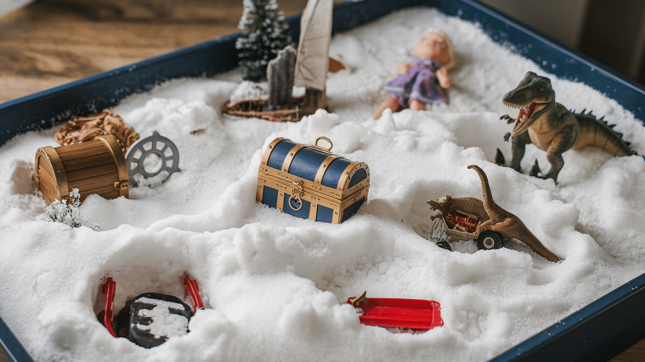 fake snow sensory bin